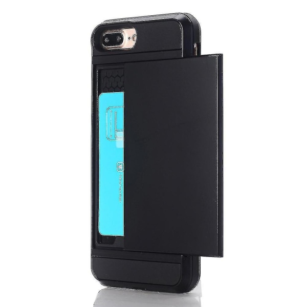 Sliding Card Holder Plastic + Tpu Hybrid Case Til Iphone 8 Plus / 7 Plus 5.5 Tommer - Sort