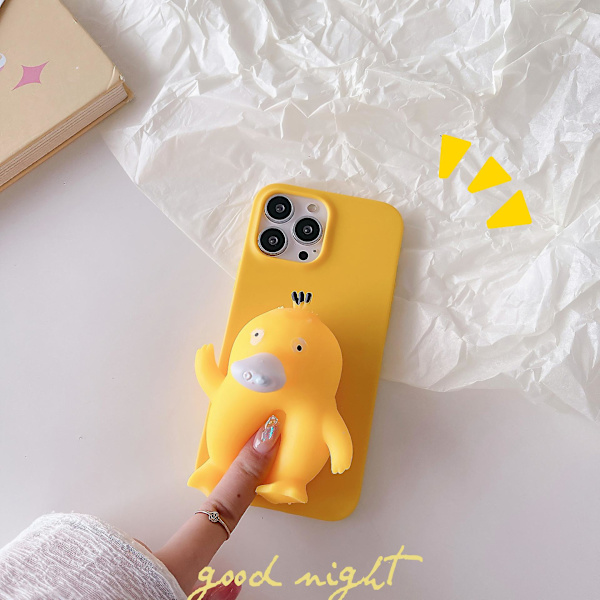 SZTXJ 1 kpl iPhone 12 Pro Maxille 3D Luova Decompresso Puhelin Kotelo 3D Hauska Söpö Pehmeä Silikoninen Puristus Pieni Keltainen Ankka Stre