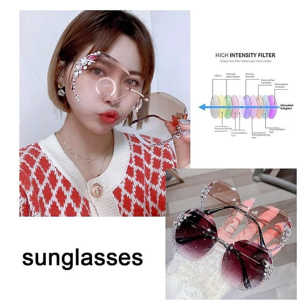 Rammeløse Rhinestone Solbriller Dame Mode Gradient Linse Solbriller Nuancer A