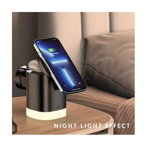 Led Lys 3 I 1 Magnetisk Trådløs Lader For / Serie 15w Telefonlader For 14/13/12 X Hvit