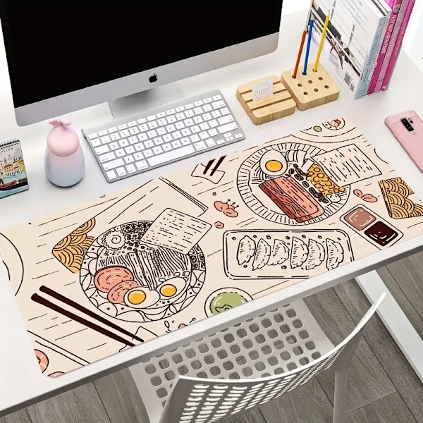 Ramen Sushi -ruokapöytäalusta, beige, suuri hiirimatto, tietokoneen kannettavan tietokoneen pöytäalusta, liukumaton kumialusta