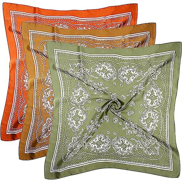 3 stk. 27,5 tommer Satin Hårbånd Silke Hårbånd Silke Bandana Silke Hårwrap Halsbånd til Kvinder Piger - Lysegrøn, Gul, Orange