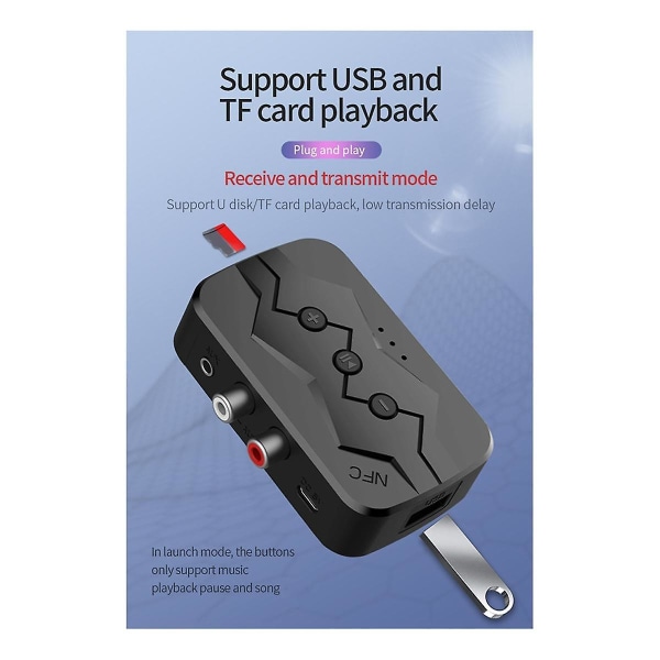 5.0 All-in-1 Bluetooth vastaanotin Nfc Bluetooth -lähetin tukee Tf-kortin U-levyn toistoa Rca-puhelu