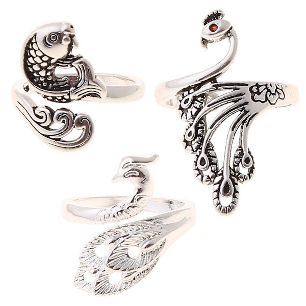 3 st retro fisk påfågel finger ring stickning loop virka öppna ringar för present