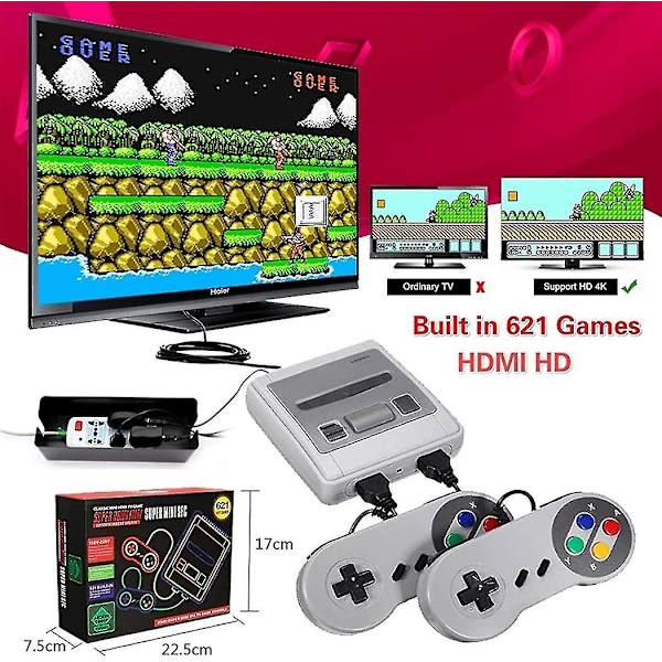 Mini Klassisk Spelkonsol, Plug and Play HDMI HD Klassisk Retro Videospelkonsol TV Spelkontroll Inbyggd 621 Spel Stödjer 4K TV [HD-version]