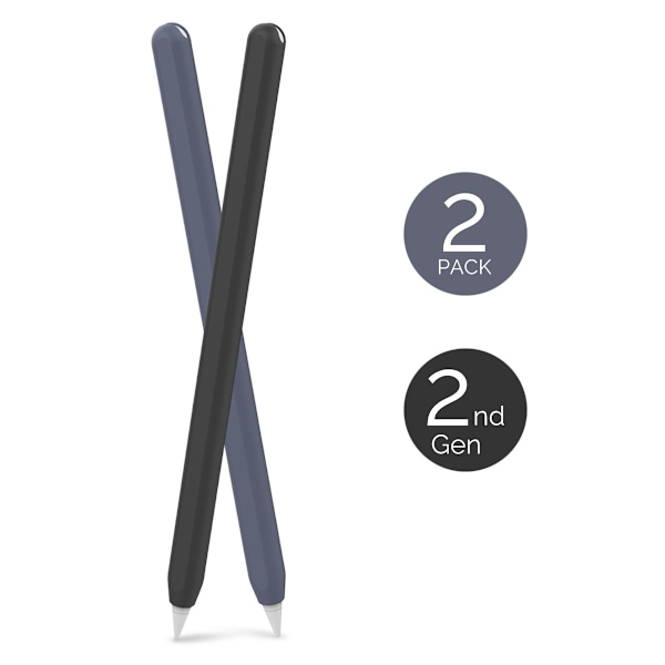 2 kpl silikonikynän suojuksia Apple Pencilille, ohuet ja kevyet parantamaan kynän suojuksen tuntumaa Black + Midnight Blue