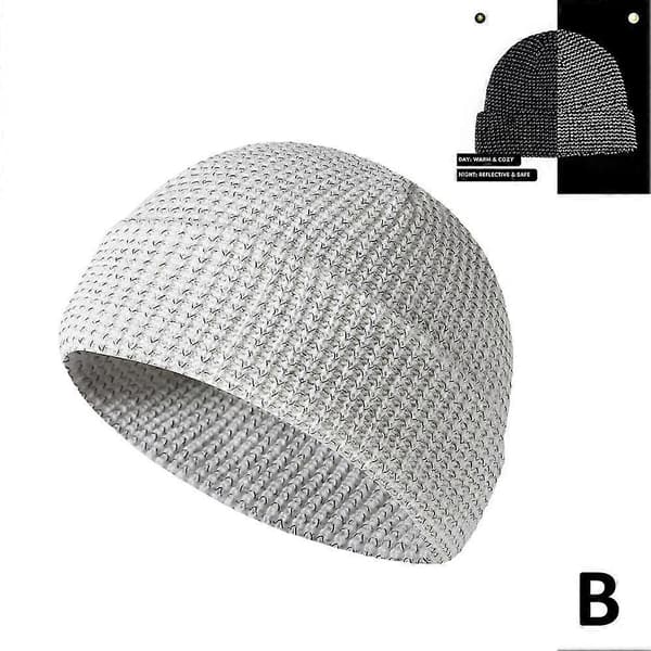 Nattreflekterande stickad mössa i siden Höst/vinter Skullcaps Unisex Termiska mössor White
