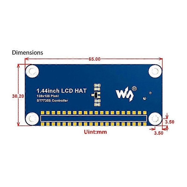 1.44 Tommer LCD Display HAT til 2B/3B/3B+/Zero/Zero W 128X128 Pixels SPI Interface LED Baggrundsbelysning 3.3V