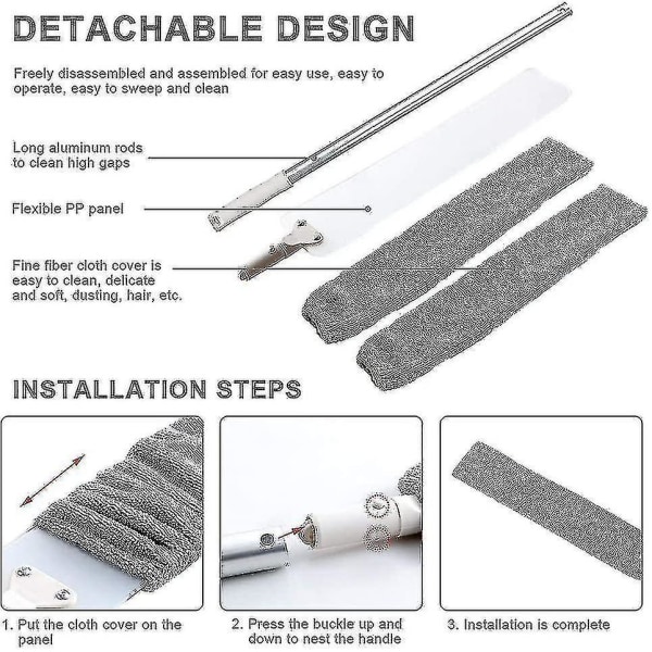 Støvsuger, Justerbar Lang Støvbørste Og 2 Vaskbare Stofbetræk, Fleksibel Flad Støvsuger Husholdningsmop
