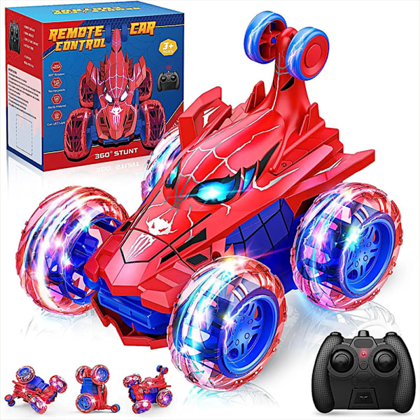 Spiderman RC-bil RC-leksak, laddningsbar stunt RC-bil med 360 graders flip fyrhjulsdrift hjulbelysning