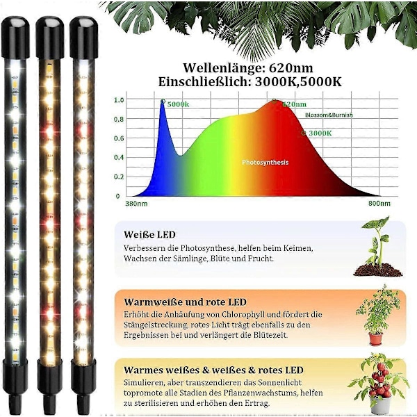 Plante lampe LED plante lys fuldt spektrum grolys 3 tilstande til indendørs planters vækst