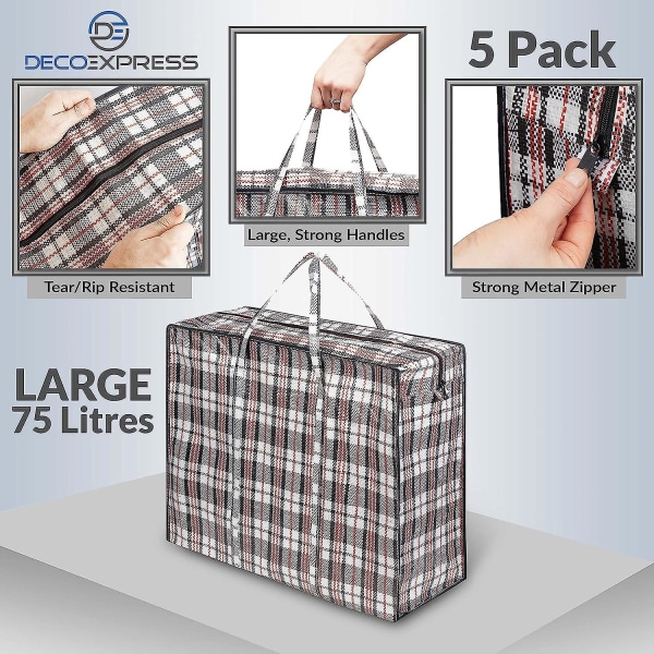 Store vaskeposer Oppbevaringsposer med glidelås for klær Klesvask Shopping oppbevaringsposer - Multipack (pakke med 5)