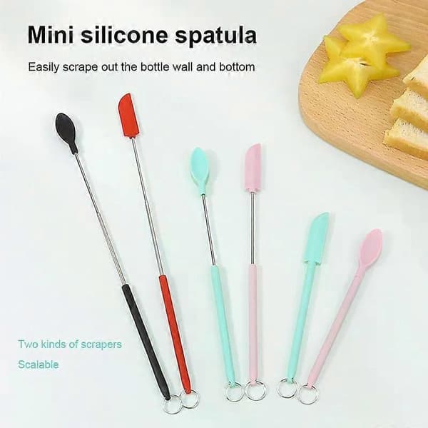 Mini infällbar silikonskrapa sylt djup flaskskrapa sked spatel set köksburkar smörkräm teleskopisk spatelborste 2PCS Set Red A15