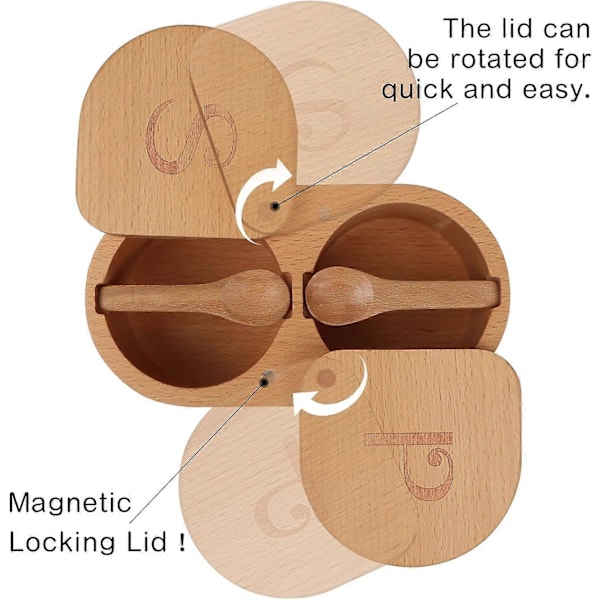 Set med 2 separata trälådor för salt med magnetisk vridfunktion - 2-facks kryddförvaring i trä - 255,1g x 2 Elegant träförvaring för kryddor och smaksättare