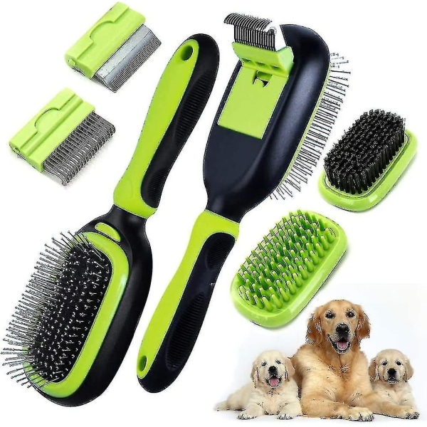 Husdjursvårdsborste 5 i 1 massagesats för husdjur Hundborste Kattborste Bad/borst/nål Borste hårborttagningsverktyg för hundar och katter med långt eller kort hår