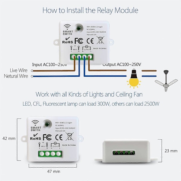 Mini Trådløs WiFi Switch RF Fjernbetjening 2500W 10A 3 Modtagere med 1 Trådløs Vægafbryder Smart Kontrol via APP