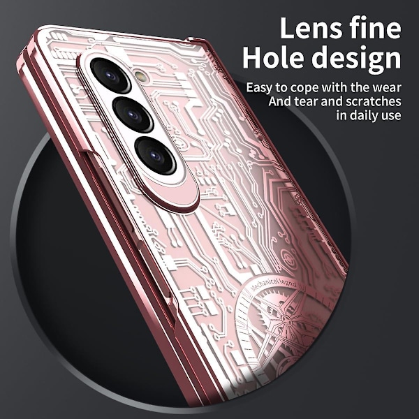 Plating Clear Case Samsung Galaxy Z Fold 5:lle saranasuojalla, ultraohut PC-kokokehon suojus sisäänrakennetulla näytönsuojalla