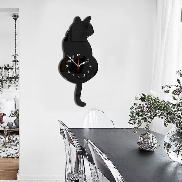 2024 Nyt kreativt katteformet pendul vægur, dekorativt akryl vægur med svingende, hjemmeindretning, lydløs scanningsbevægelse
