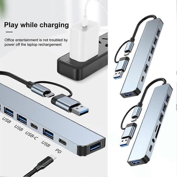 8-i-1-portar USB A Typ C Hub Koncentrator Dockningsstation Adapter 3 0