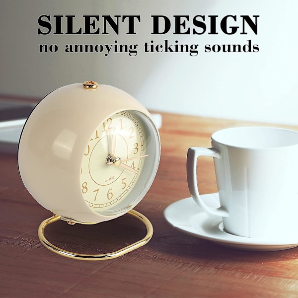 Retro Analog Väckarklocka, Sängbordsklocka med Hög Alarm, Batteridriven för Sovrum, Kök, Kontor (Beige)