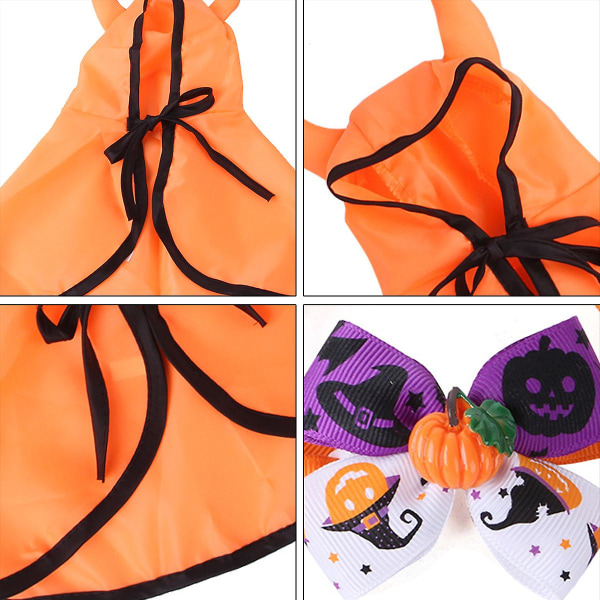 1 Set Lemmikkieläimen Halloween-viitta Halloween-viitta Kaulussetti Jousi Solmio Kaulus Kissa Torvi Viittasetti