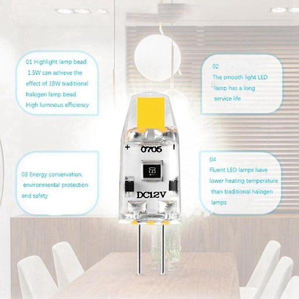12 stk G4 LED-pære 12v DC Dimbar COB LED G4-pære 1.5w 360 stråle for å erstatte 15w halogenlampe (varm hvit)