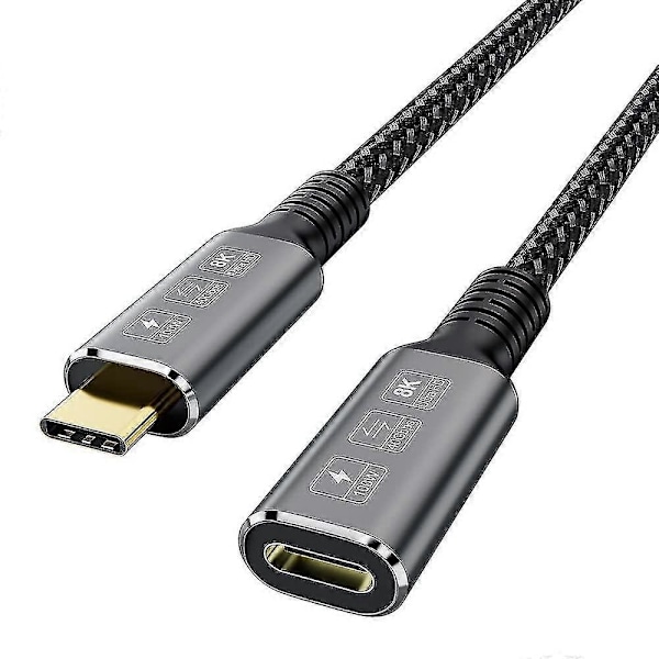 Thunderbolt 4-forlengelseskabel, USB-C-kabel til USB-C hann til hunn støtter 8k/5k@60hz video / 40gbps dataoverføring / 100w lading(0,8m) js