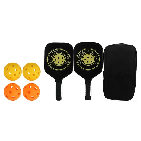 Pickleball Raquette Sett 2 Raketter 4 Baller Lett Carbon Fiber Pickleball Racket For Innendørs Utendørs Svart Gul