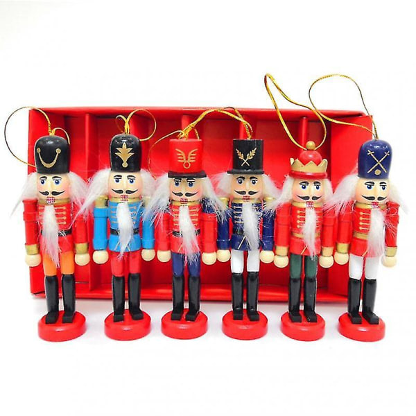 6stk 12cm juledekorasjon Barn Nøtteknekker Soldat Doll Treanheng Nyttår Home Decor Ornament For Christmas Tree Decor