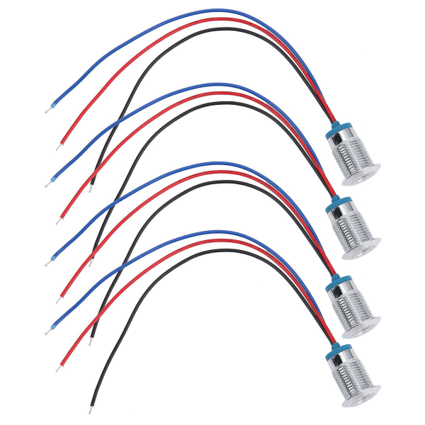 4 Set Indikator LED-ljus Vattentät Vanlig anod Industriell kontrollkomponenter 12mm 110-220vred och blå