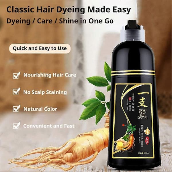 500 ml Växtbaserad Hårfärg - Svart Skumschampo för Gråhårstäckning Black 500ml