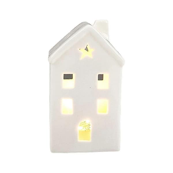 Keramiske hvide julebyhuse med LED-lys C
