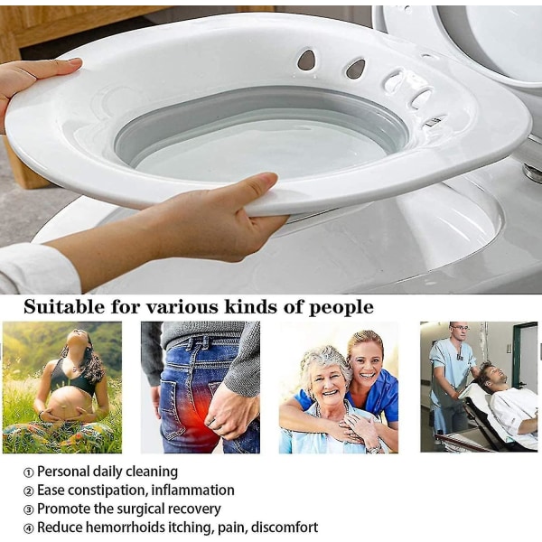 Sammenklappeligt siddebadekar til toiletsæde siddebadevaske til gravide hæmoriderselvundertøj Universaltoiletter og toiletstol Grå