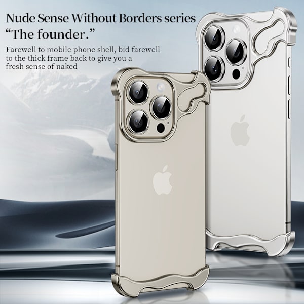 Telefon 15Pro mobiltelefonfodral specialformad metallhörnskydd fallskydd utan ram silver