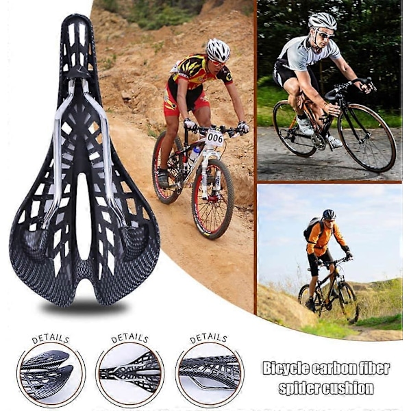 Cykelsadelkudde, Tjock Vadderad Herrsadelkudde, Kolfiber Spindel Cykelsadelkudde, Används för Mountainbike, Cykling