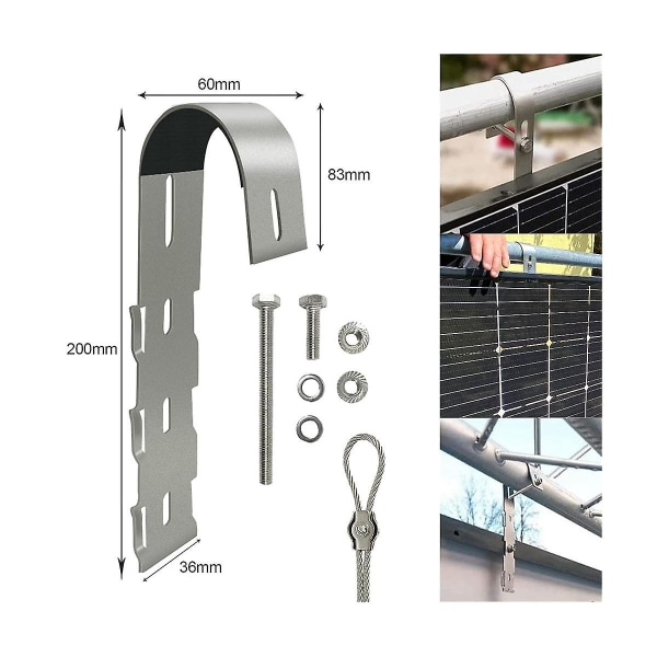 Solcellepanel monteringsbraketter - 1 stk Solpanel monteringskroker for balkongrekkverk, solpanel ho