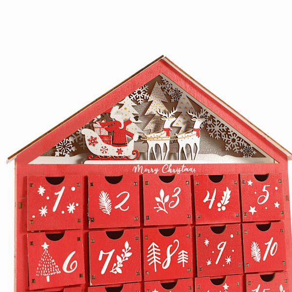 Återanvändbar träadventskalender med ljus och 24 lådor