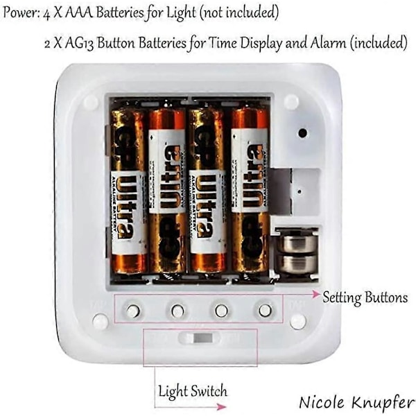 Wolf LED -herätyskello, Lasten sängyn vieressä oleva herätyskello, Neliö, Valoisa LCD-näyttö, Susi-suunnittelu (#18)