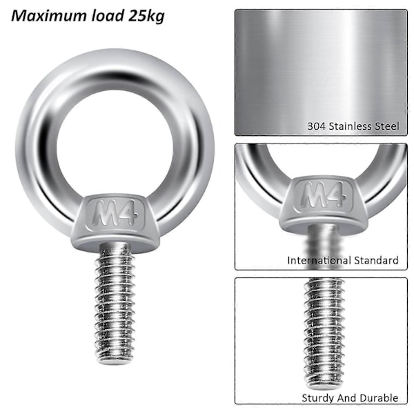 Øyebolter M4 Øyebolter Løfte Ring Ringer Tråd Skruer 304 Rustfritt Stål for Stropper Tau Binding DIY 12 Stykker