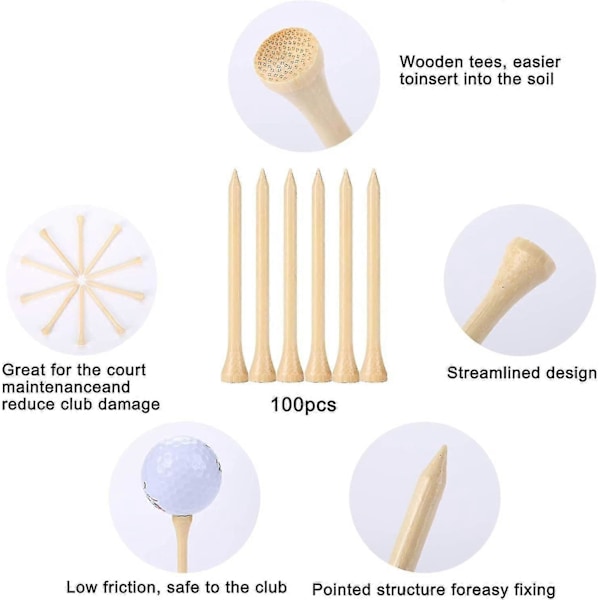 Golf-tees i slitesterkt bambus, 100 stk, 3-1/4\" - Miljøvennlig og biologisk nedbrytbart materiale, reduserer friksjon og sidespinn for mer stabilitet