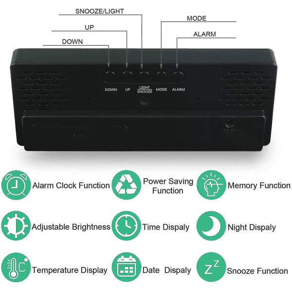 Digital väckarklocka, stor LED-display och snoozefunktion, justerbar ljusstyrka, USB-laddare, väckarklocka för sovrum, vardagsrum, kontor