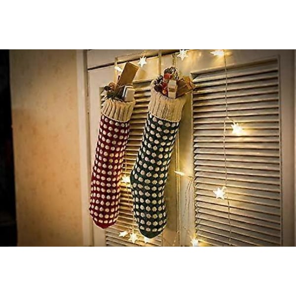 2-pack Julstrumpor 46 cm Unika Vinröda och Gröna Stickade Julstrumpor Prickig Stil