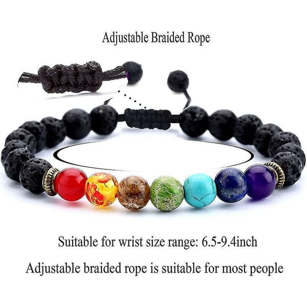 Mænd Kvinder 8mm Lavasten 7 Chakraer Aromaterapi Æterisk Olie Diffuser Armbånd