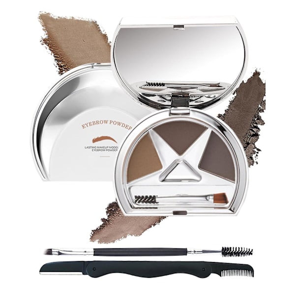 Øjenbrynspulver Makeup Kit, 3 Farver Øjenbrynspulver Langtidsholdbar Vandtæt, Farvet Øjenbrynspulver Mellemmørk Gråbrun Bryn Filler
