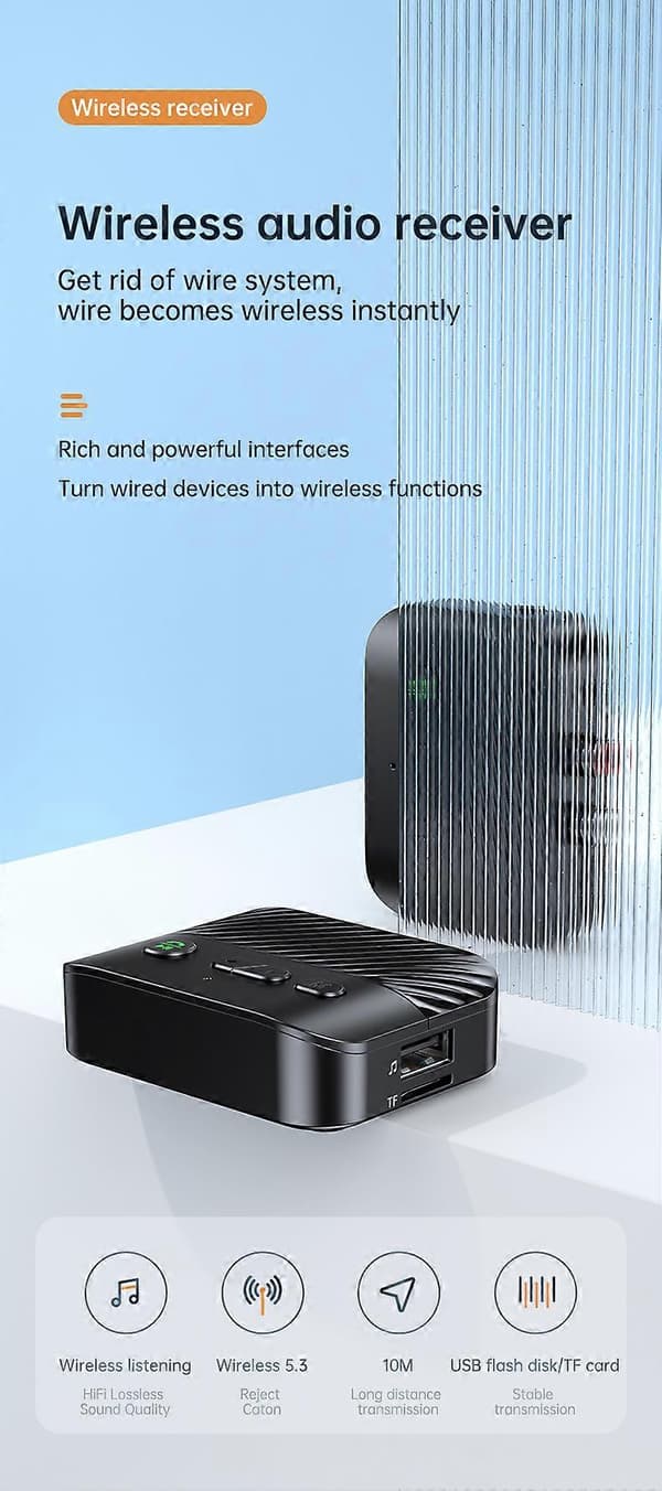 Trådløs adapter Bluetooth 5.0 mottaker for 3,5 mm jack hodetelefon Bluetooth