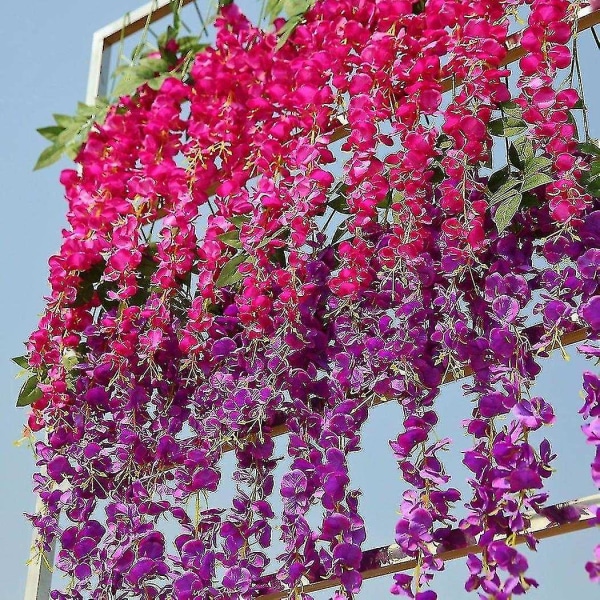 Kunstig silke Wisteria Vine Ratta Silke hængende blomster bryllup dekoration, 6 stykker, (lilla)