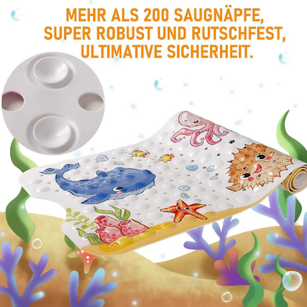 Badeværelsesmåtte til Børn - (100 Cm X 40 Cm) Havdyrs Badeværelsesmåtte med Gave Xqday 200 Sugkopper