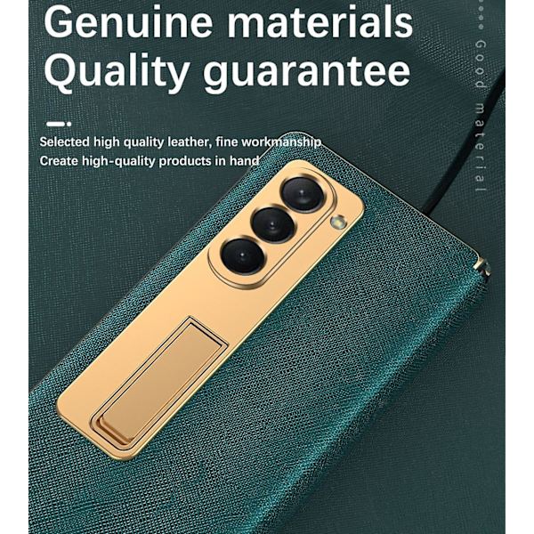 Z Fold 5 Fodral, Lyxigt Läder Hybrid Plätering Pc Inbyggt Stativ Fodral Kompatibel Samsung Galaxy Z Fold 5 Med Skärmskydd