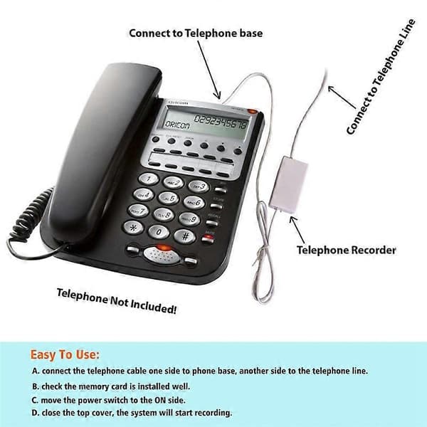 Mini Telefonopkaldsoptager, Optag Telefonlyd Uden Computer, Dato- og Tidsstempel på Optagelse