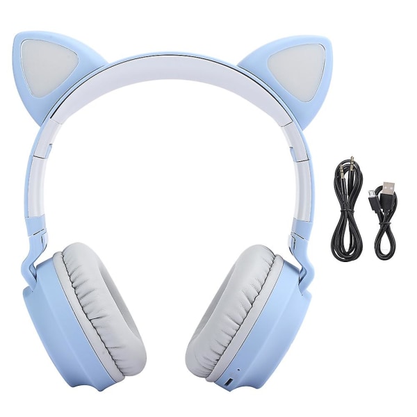 Cat Ear Bluetooth 5.0-hörlurar LED-brusreducerande Ungdomar Barn Söt Headset Support Minneskort